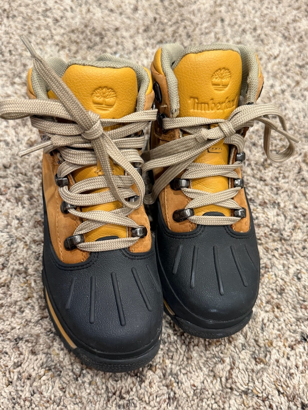 Timberland Kids' Waterproof Duck Boots in Black and Tan Sz 13.5